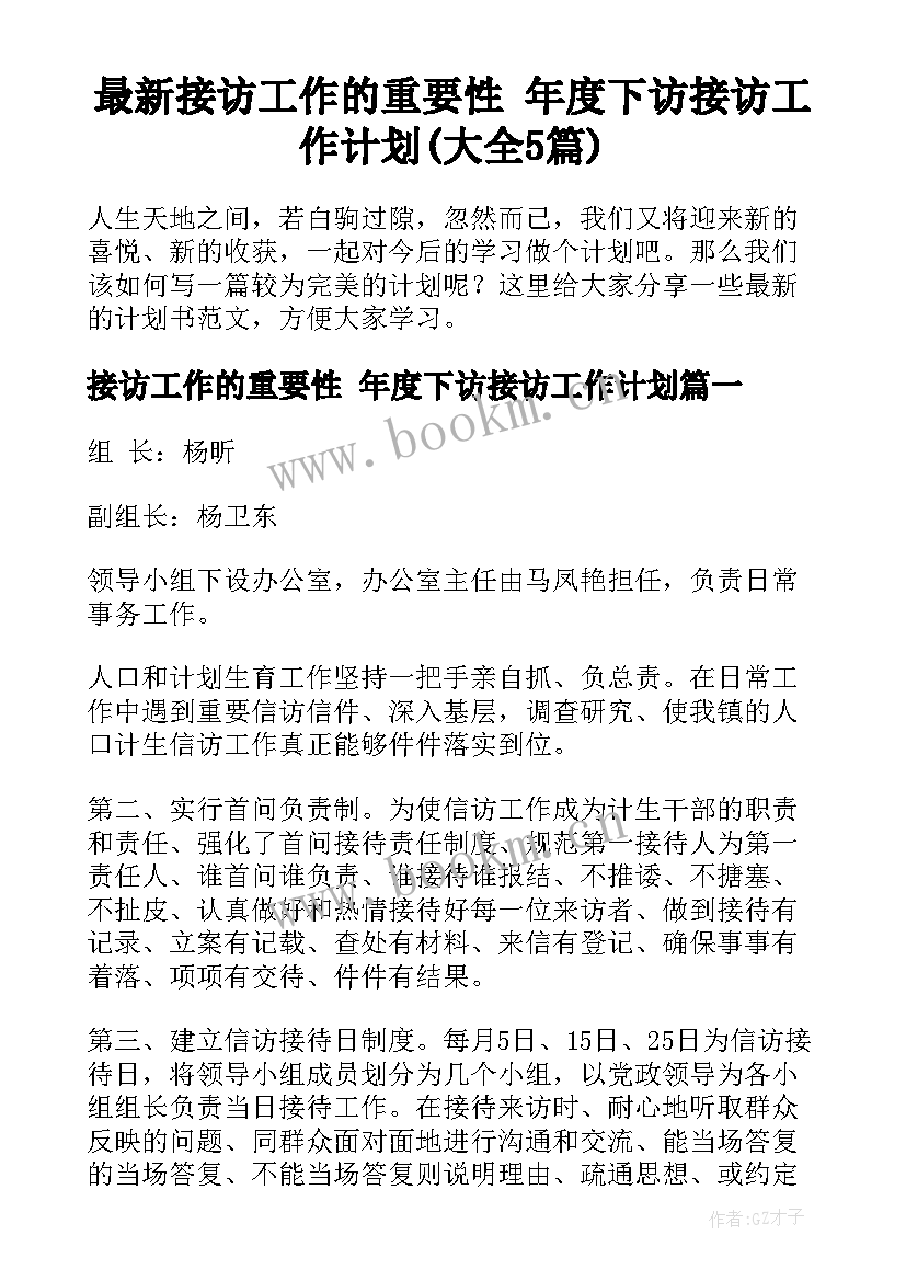 最新接访工作的重要性 年度下访接访工作计划(大全5篇)