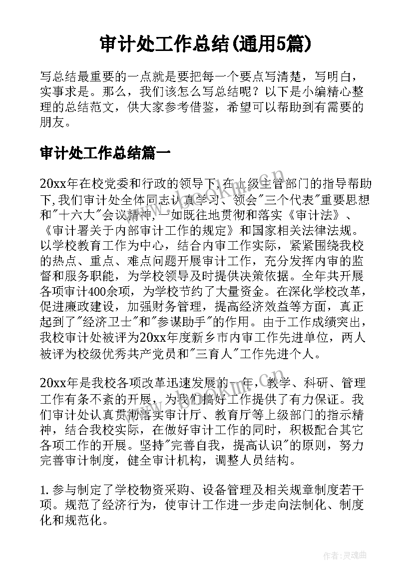 审计处工作总结(通用5篇)