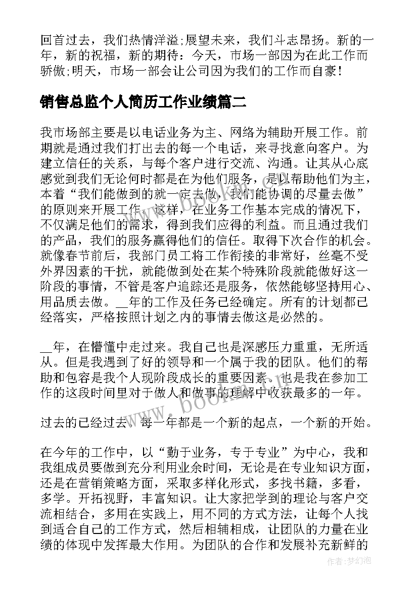 最新销售总监个人简历工作业绩(精选8篇)