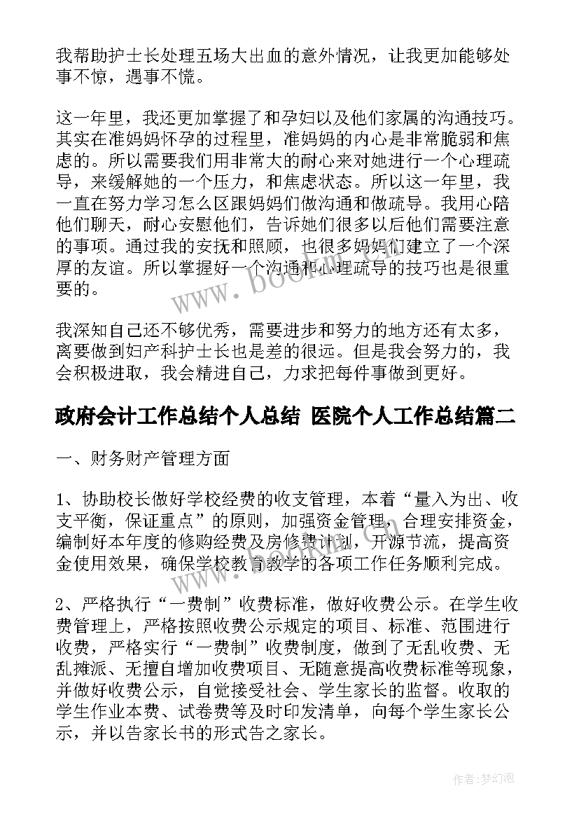 最新政府会计工作总结个人总结 医院个人工作总结(优秀6篇)