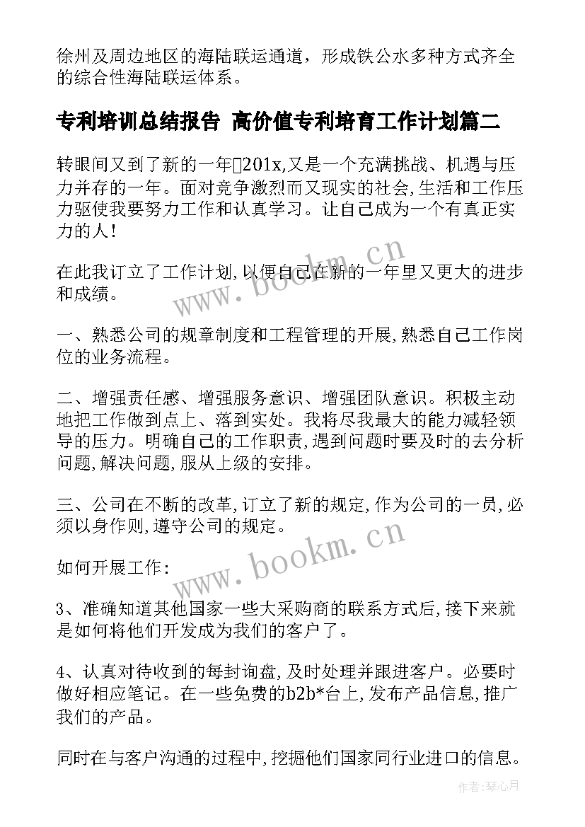 2023年专利培训总结报告 高价值专利培育工作计划(通用10篇)