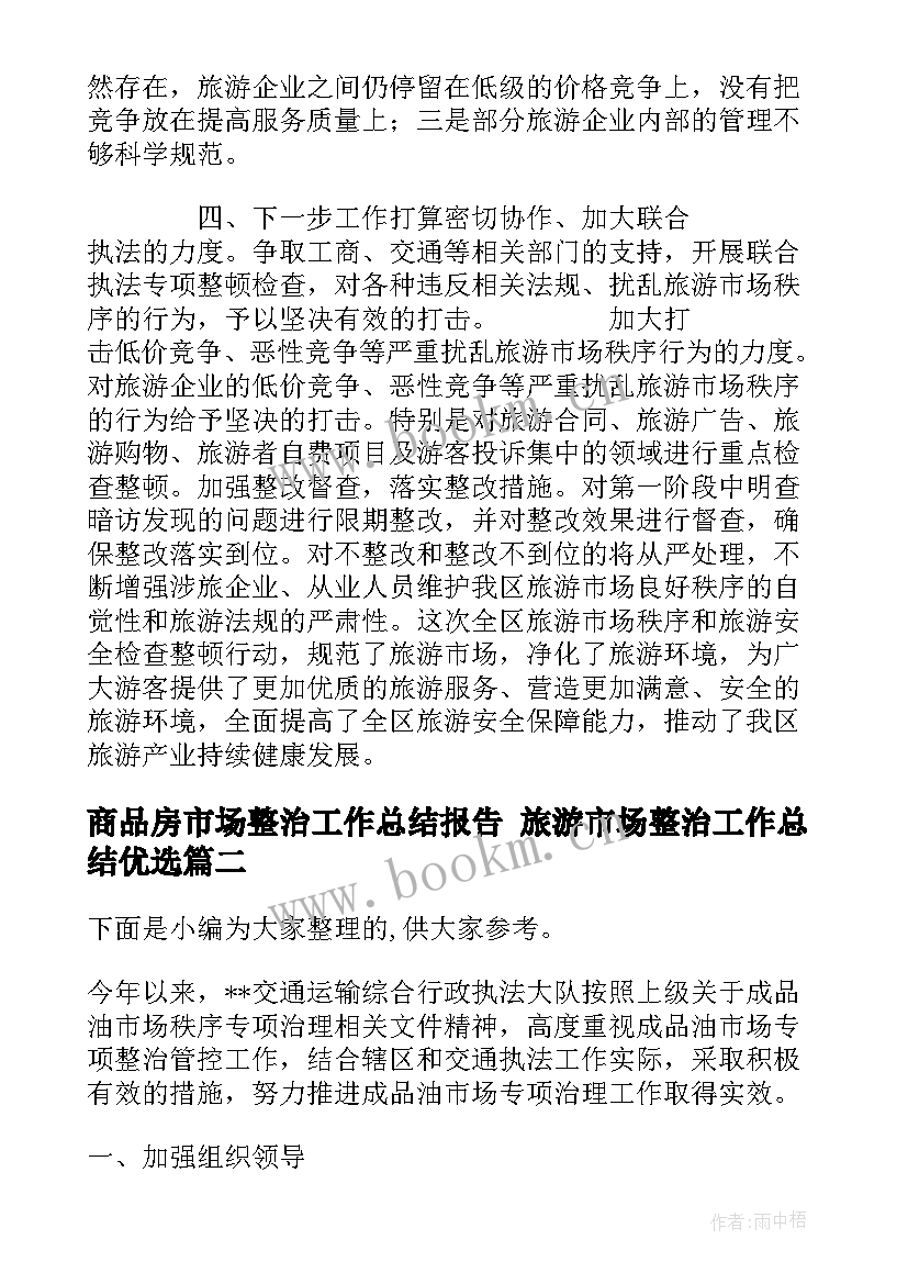 最新商品房市场整治工作总结报告 旅游市场整治工作总结优选(汇总5篇)