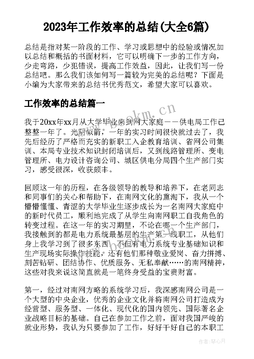 2023年工作效率的总结(大全6篇)