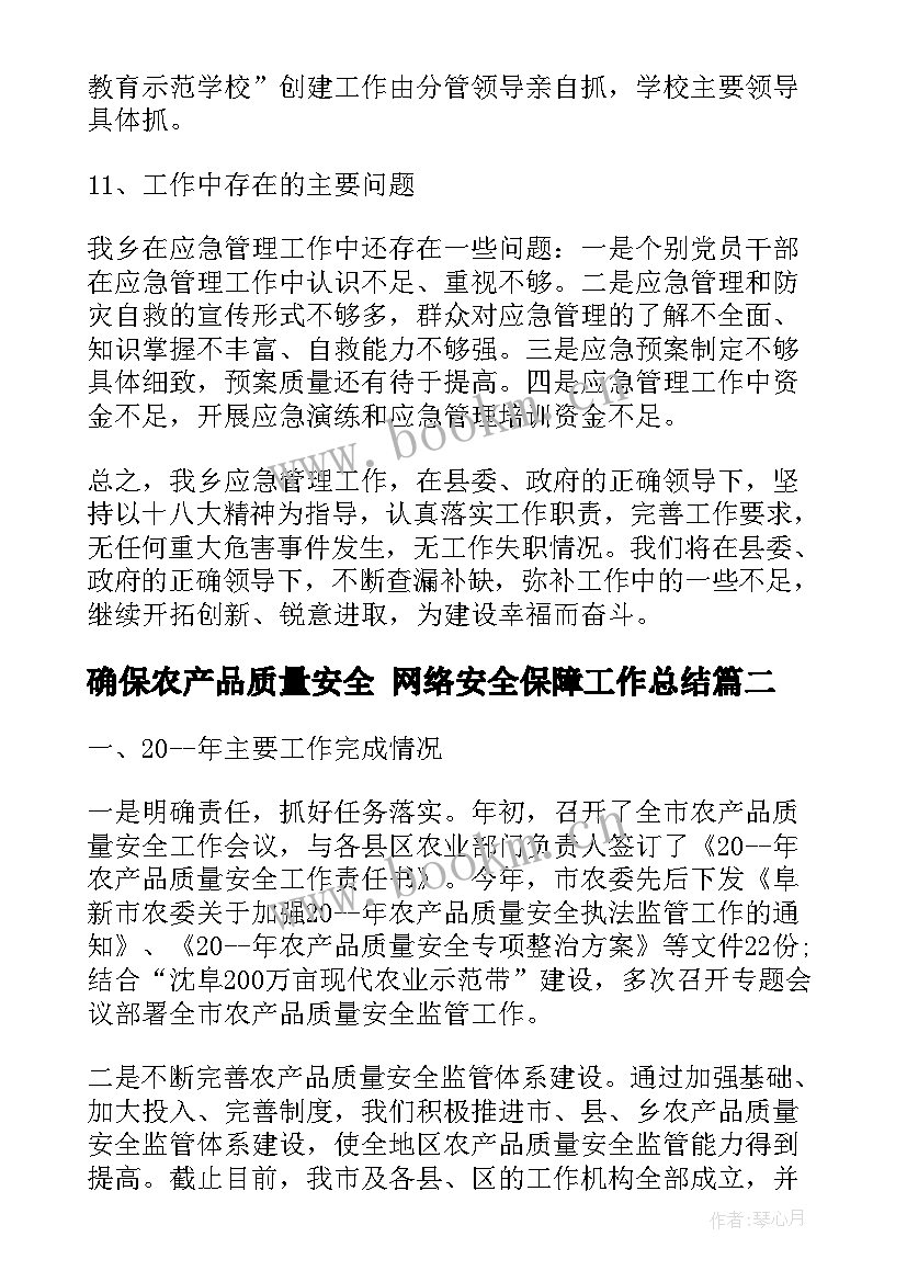 2023年确保农产品质量安全 网络安全保障工作总结(优质5篇)