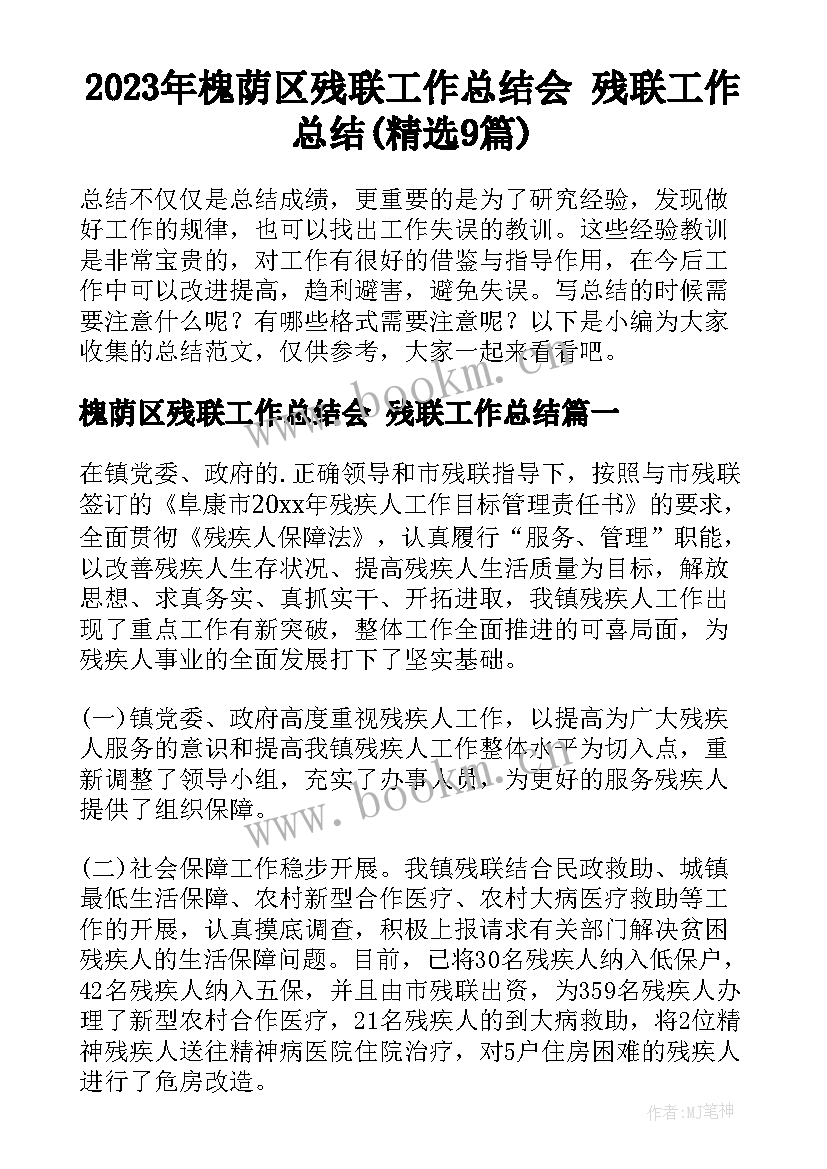 2023年槐荫区残联工作总结会 残联工作总结(精选9篇)