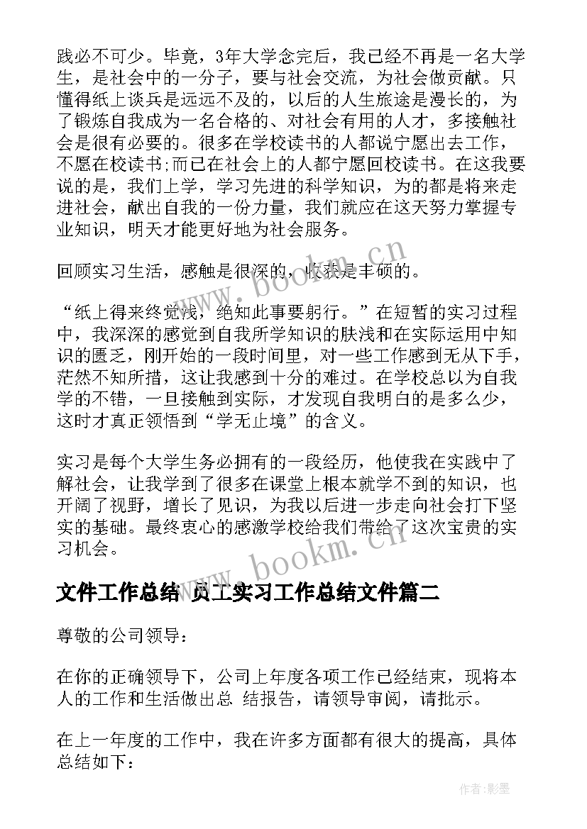 2023年文件工作总结 员工实习工作总结文件(实用8篇)