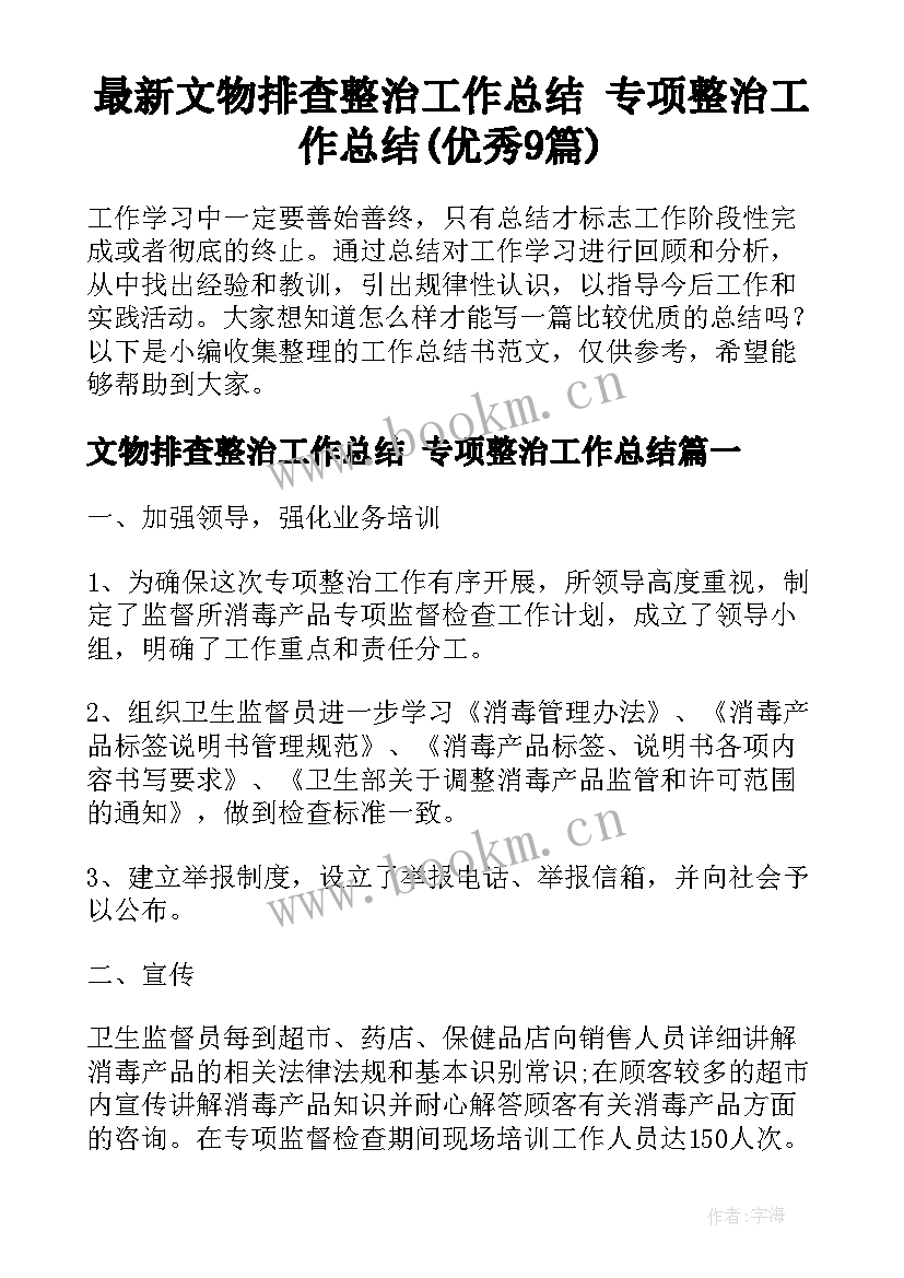 最新文物排查整治工作总结 专项整治工作总结(优秀9篇)