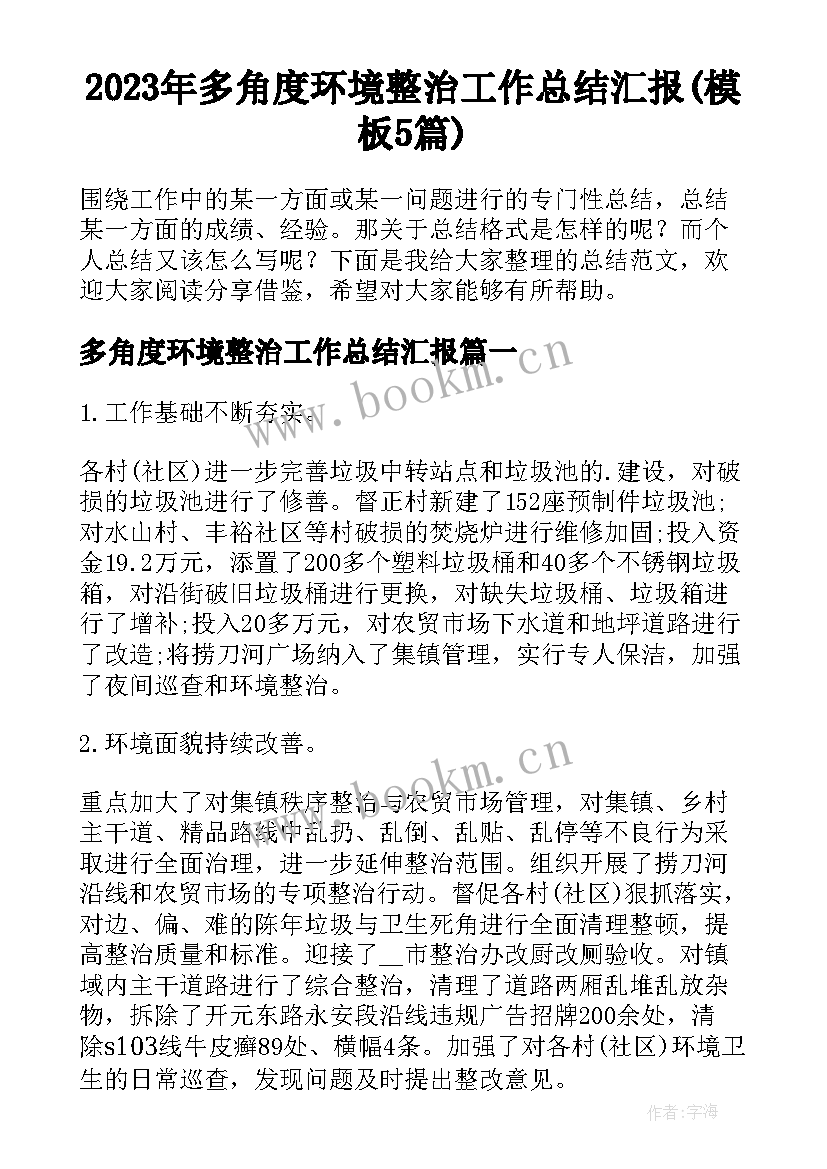 2023年多角度环境整治工作总结汇报(模板5篇)