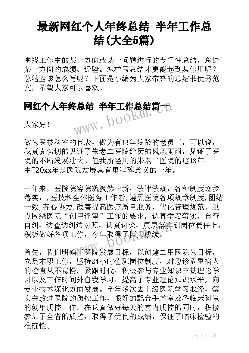 最新网红个人年终总结 半年工作总结(大全5篇)