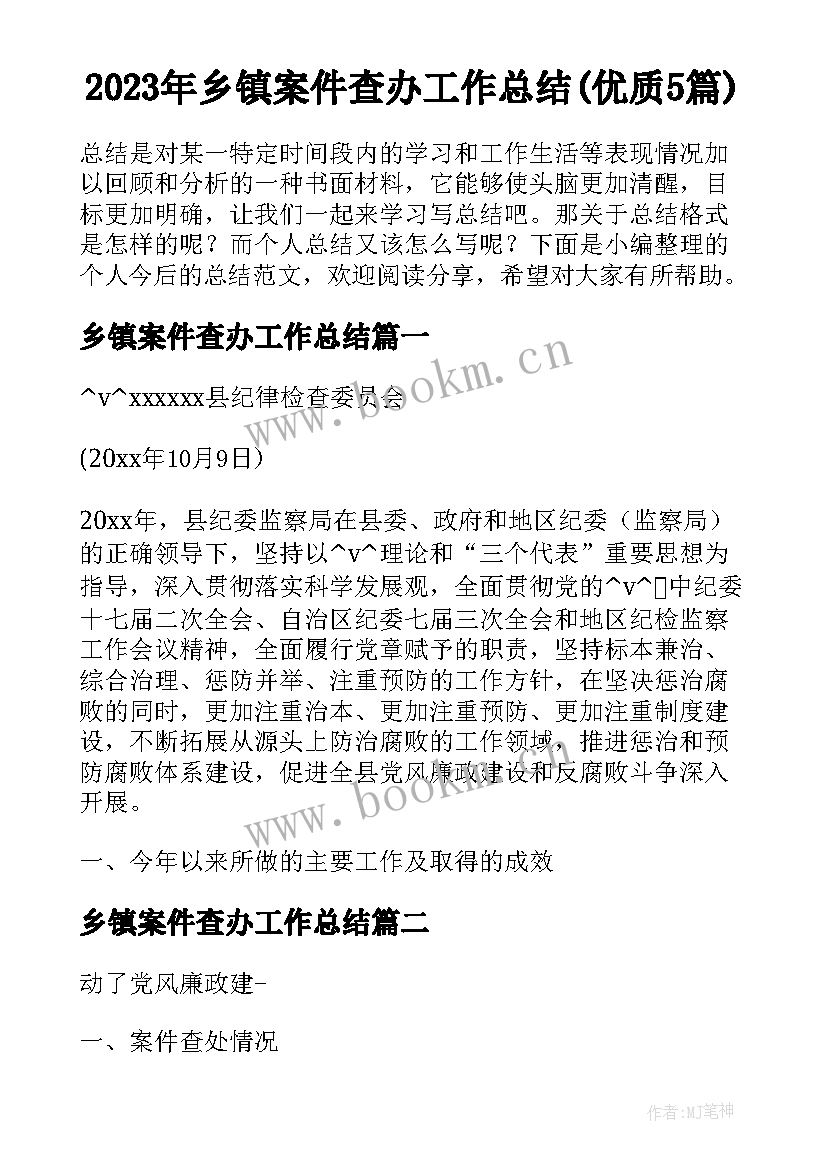 2023年乡镇案件查办工作总结(优质5篇)