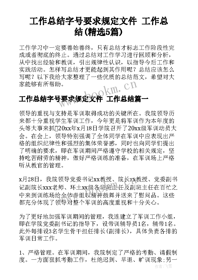 工作总结字号要求规定文件 工作总结(精选5篇)