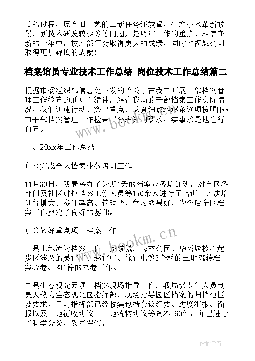 2023年档案馆员专业技术工作总结 岗位技术工作总结(精选9篇)