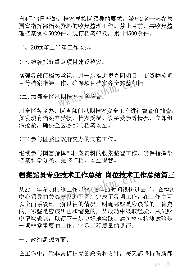 2023年档案馆员专业技术工作总结 岗位技术工作总结(精选9篇)