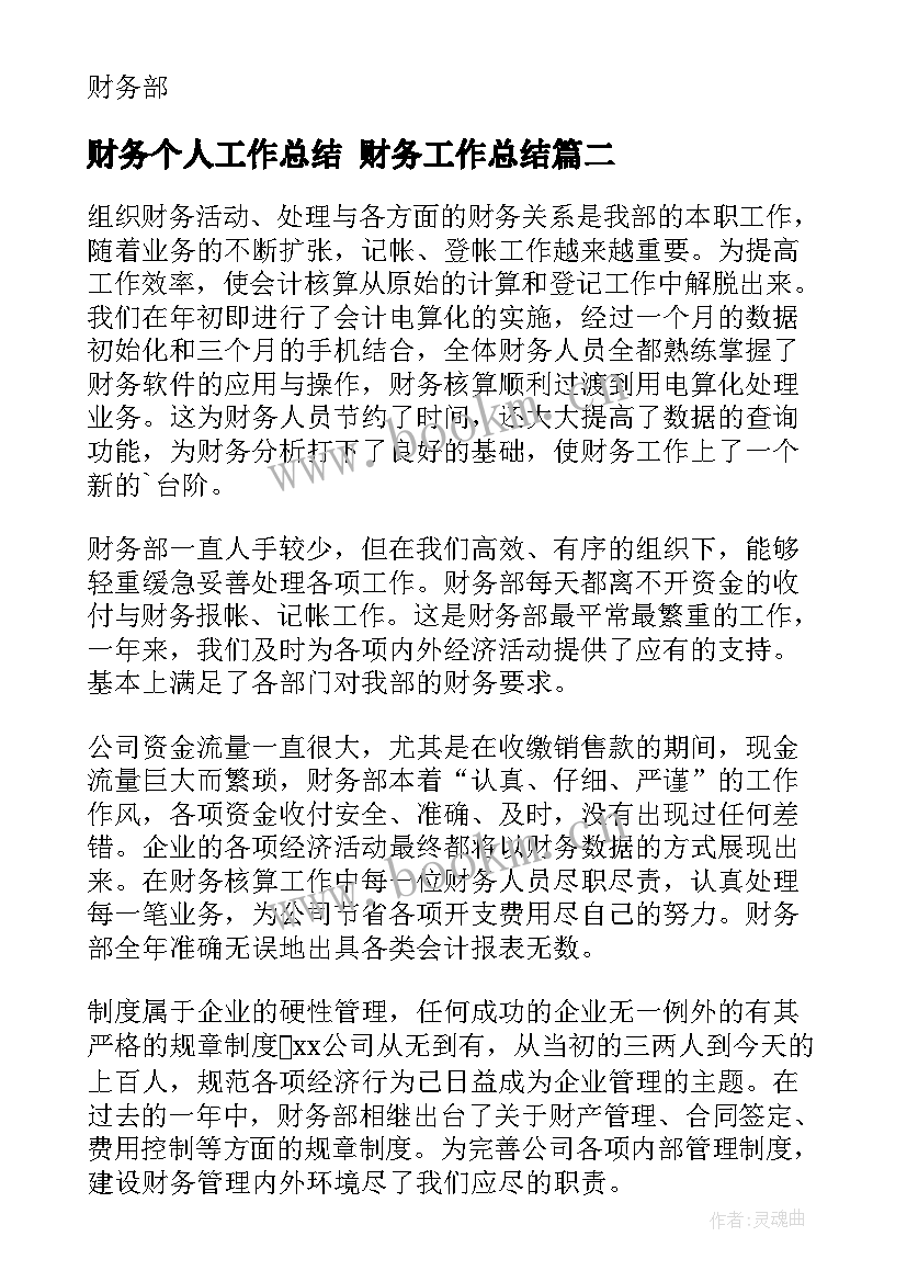 2023年财务个人工作总结 财务工作总结(模板7篇)