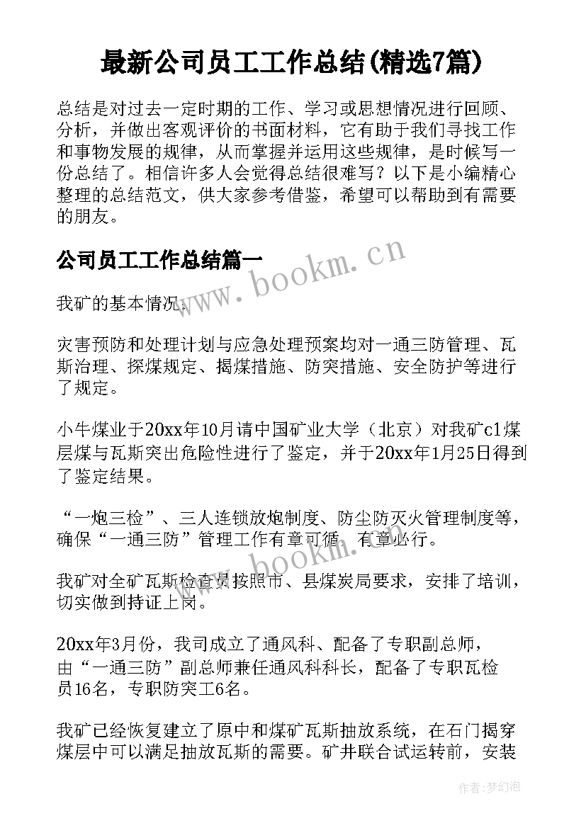 最新公司员工工作总结(精选7篇)