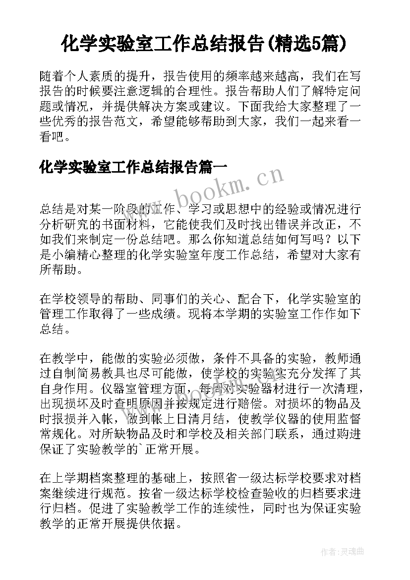 化学实验室工作总结报告(精选5篇)