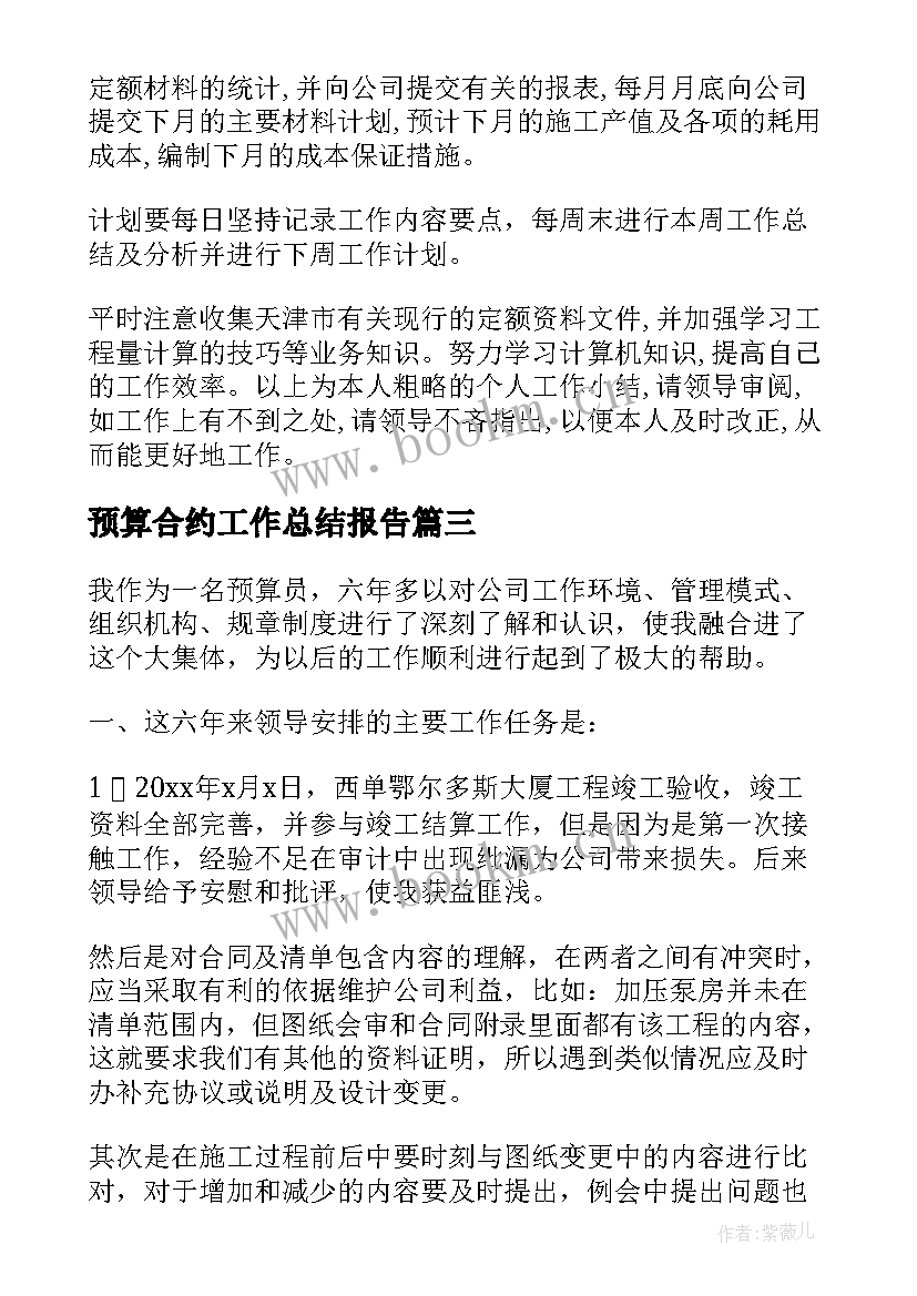 2023年预算合约工作总结报告(通用8篇)