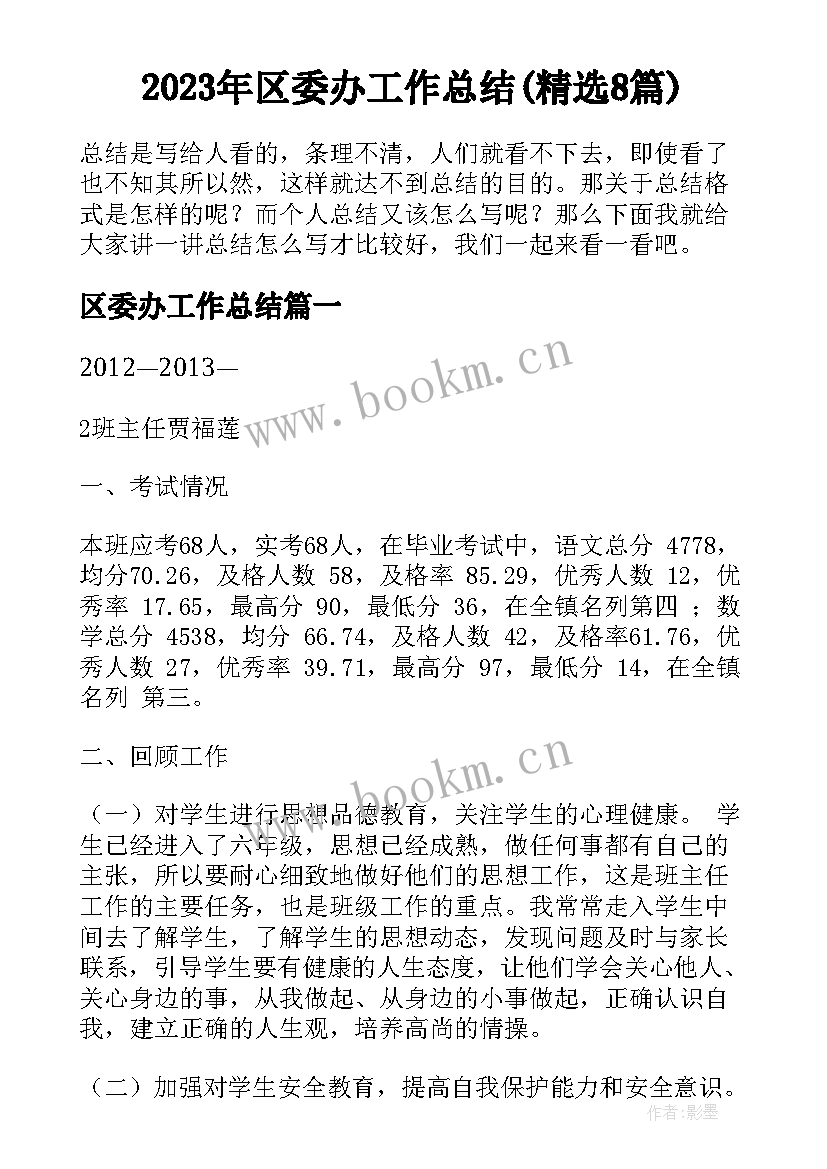 2023年区委办工作总结(精选8篇)