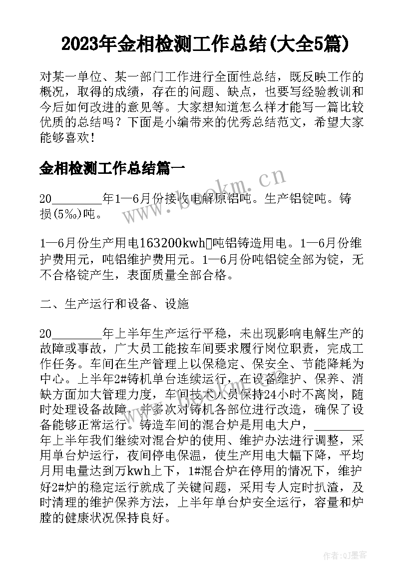 2023年金相检测工作总结(大全5篇)