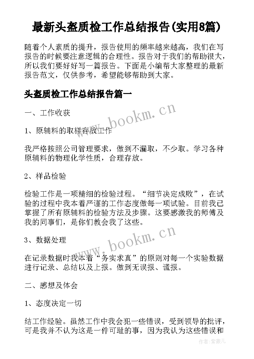 最新头盔质检工作总结报告(实用8篇)