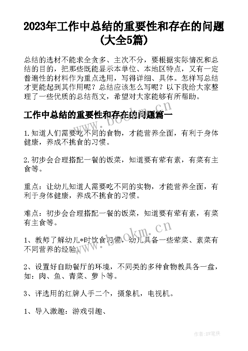 2023年工作中总结的重要性和存在的问题(大全5篇)