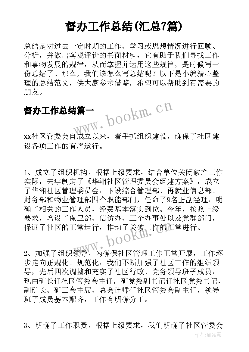 督办工作总结(汇总7篇)