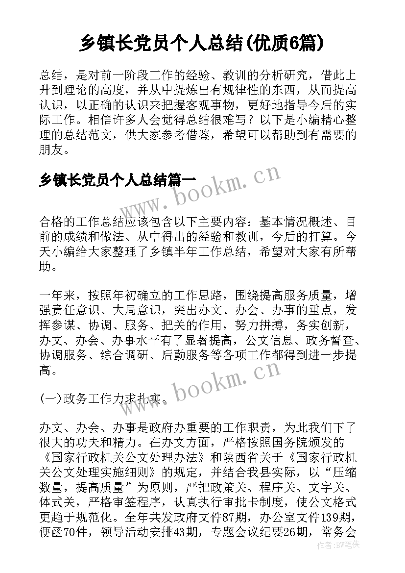 乡镇长党员个人总结(优质6篇)