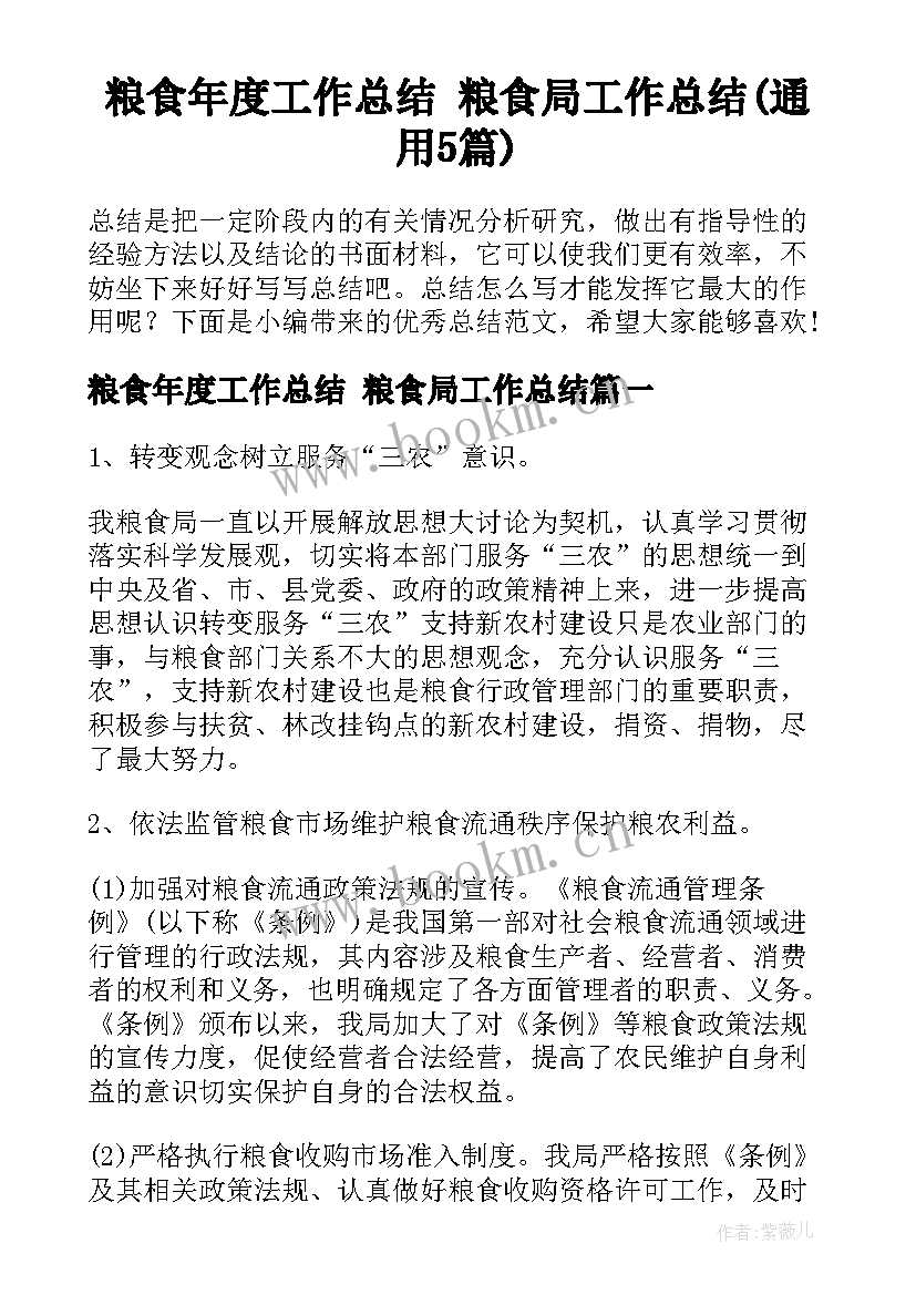 粮食年度工作总结 粮食局工作总结(通用5篇)