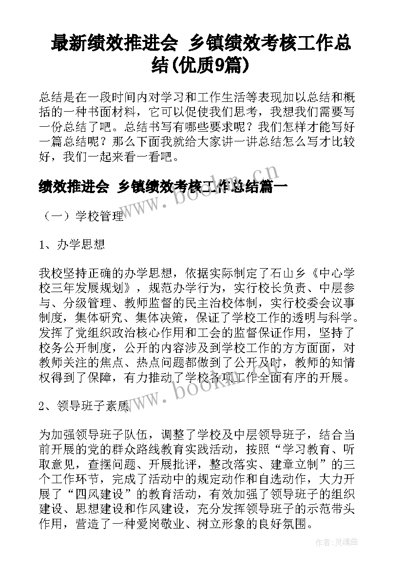 最新绩效推进会 乡镇绩效考核工作总结(优质9篇)