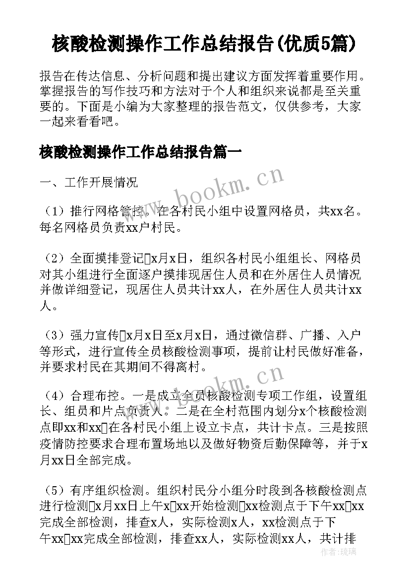 核酸检测操作工作总结报告(优质5篇)