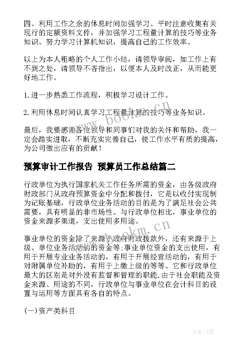 最新预算审计工作报告 预算员工作总结(实用8篇)