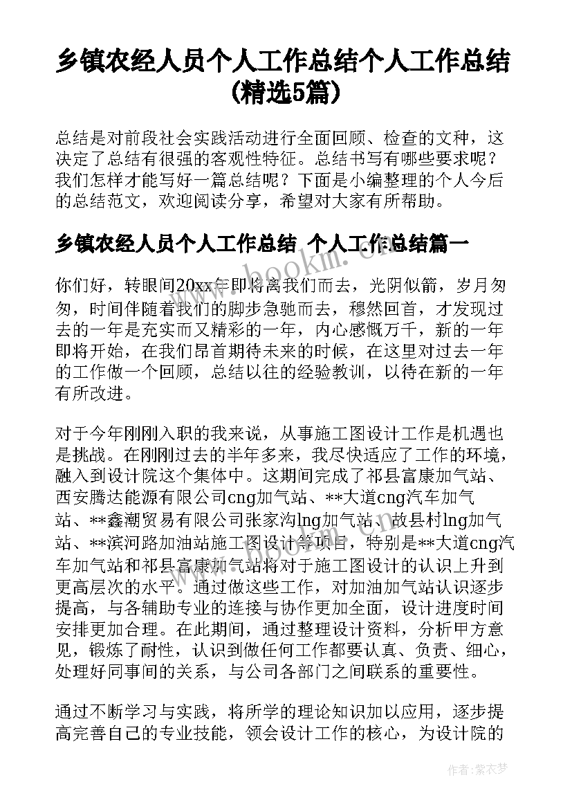 乡镇农经人员个人工作总结 个人工作总结(精选5篇)