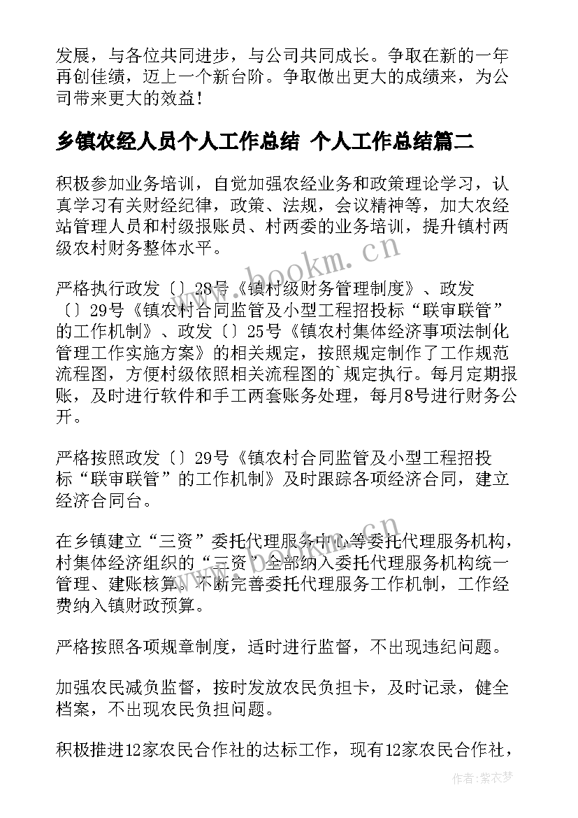 乡镇农经人员个人工作总结 个人工作总结(精选5篇)