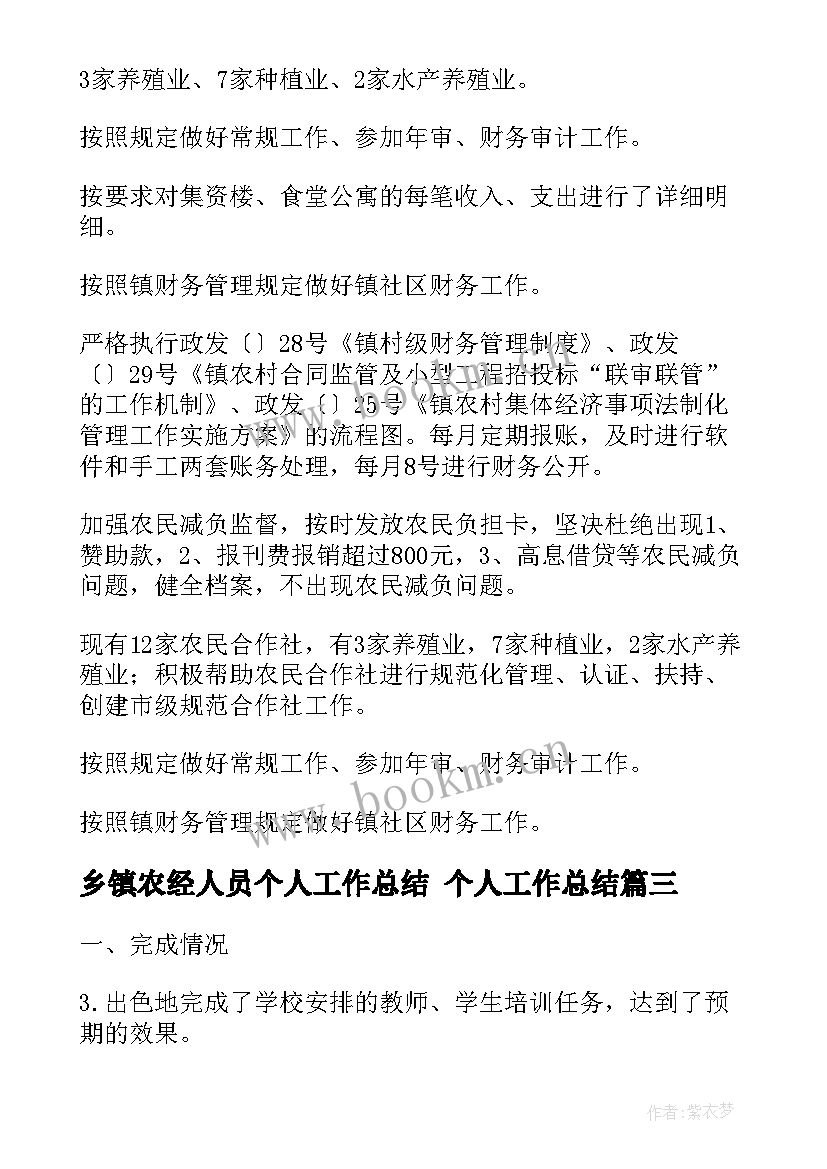 乡镇农经人员个人工作总结 个人工作总结(精选5篇)