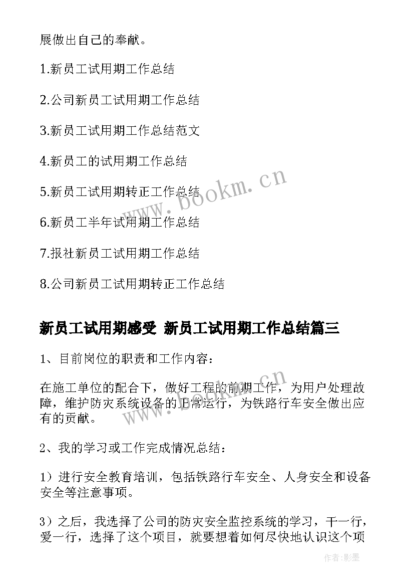 最新新员工试用期感受 新员工试用期工作总结(精选5篇)