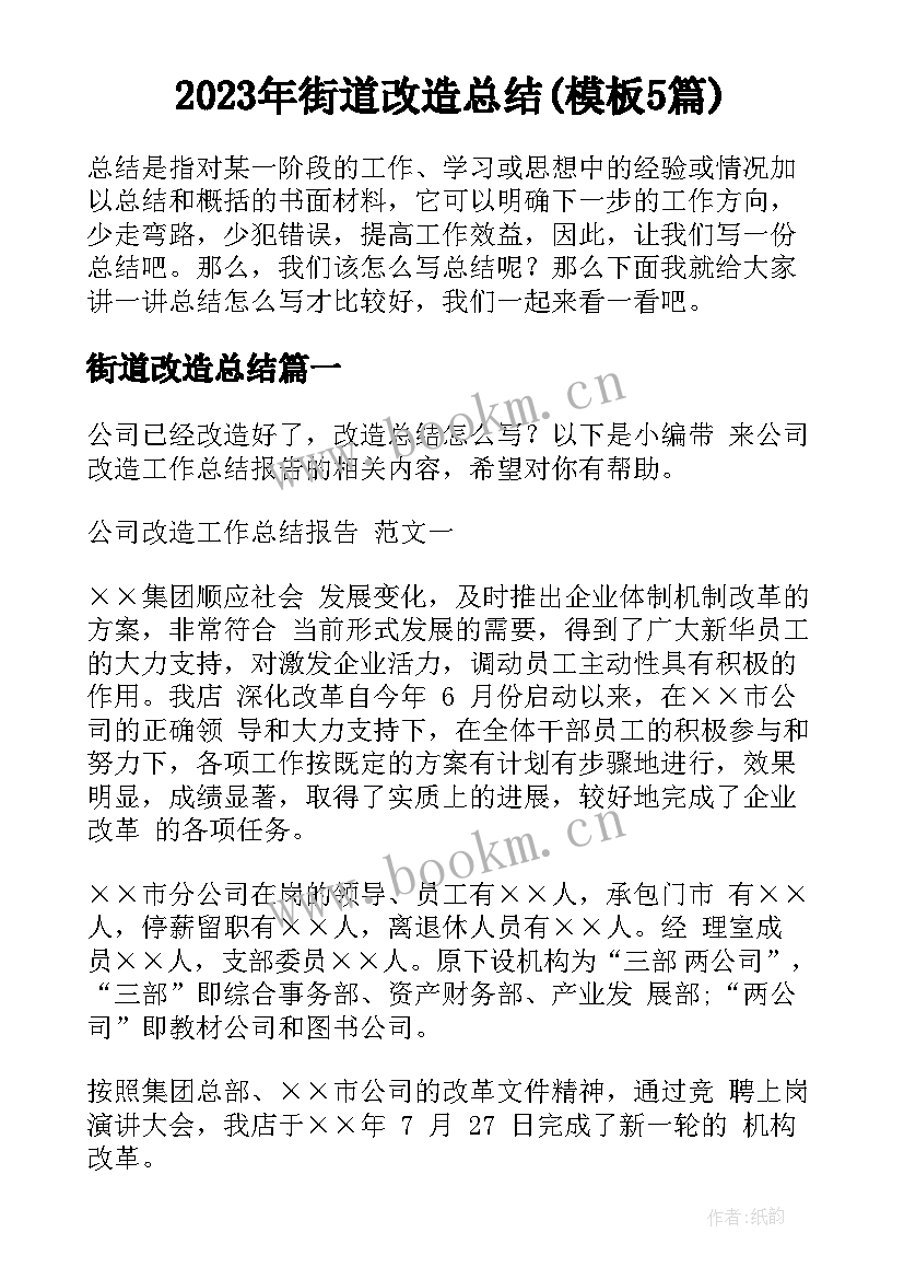 2023年街道改造总结(模板5篇)