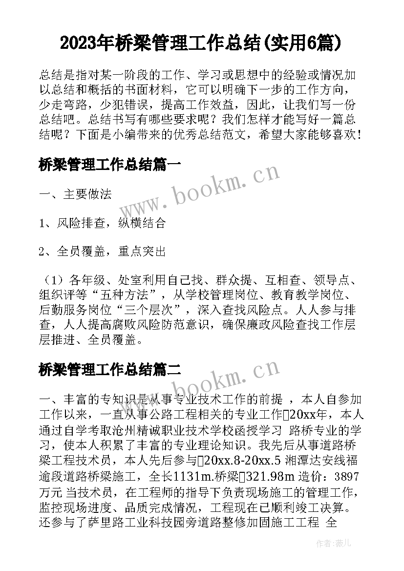 2023年桥梁管理工作总结(实用6篇)