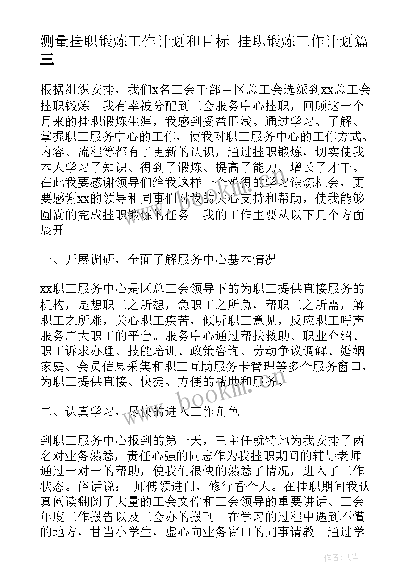 最新测量挂职锻炼工作计划和目标 挂职锻炼工作计划(实用5篇)