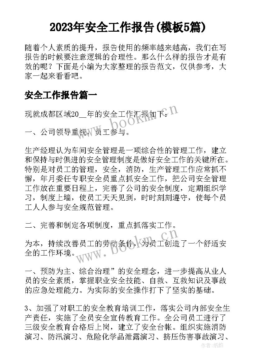 2023年安全工作报告(模板5篇)