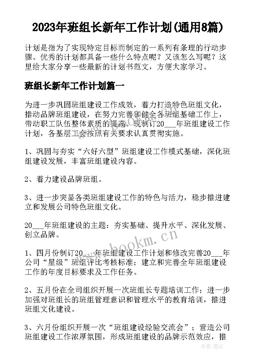 2023年班组长新年工作计划(通用8篇)