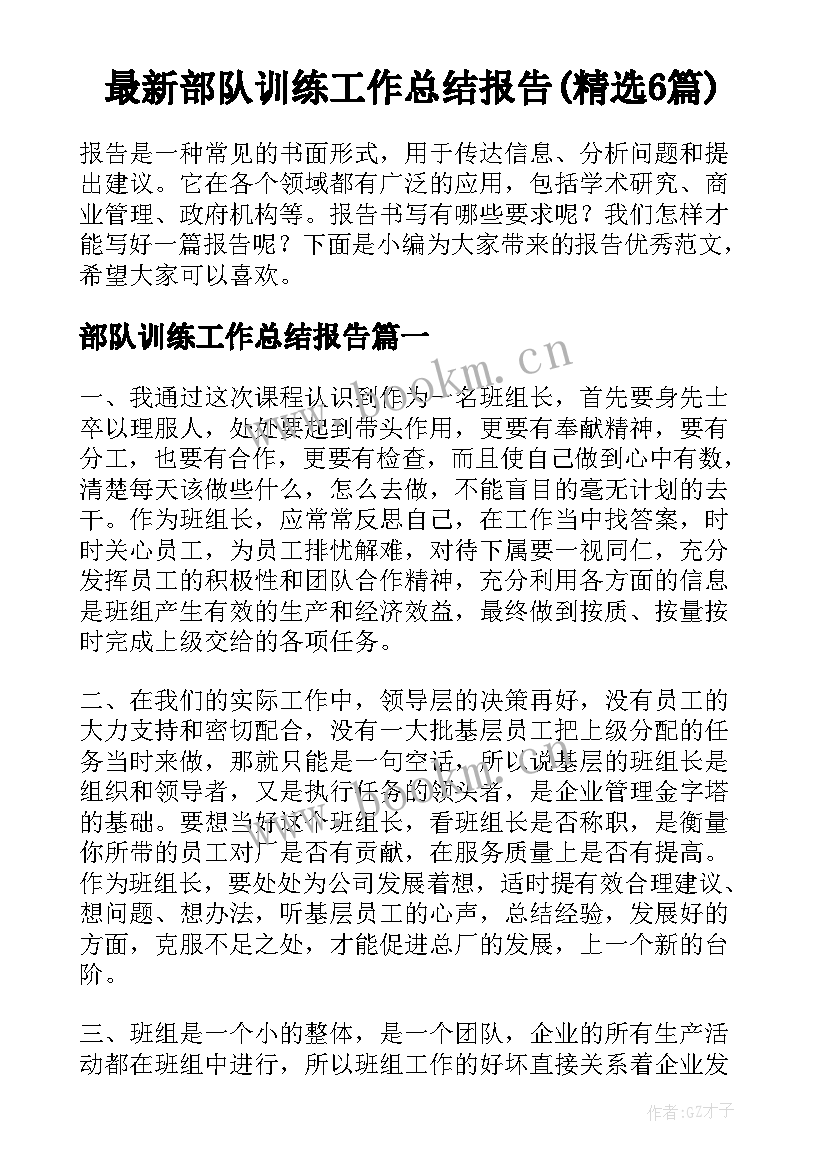 最新部队训练工作总结报告(精选6篇)