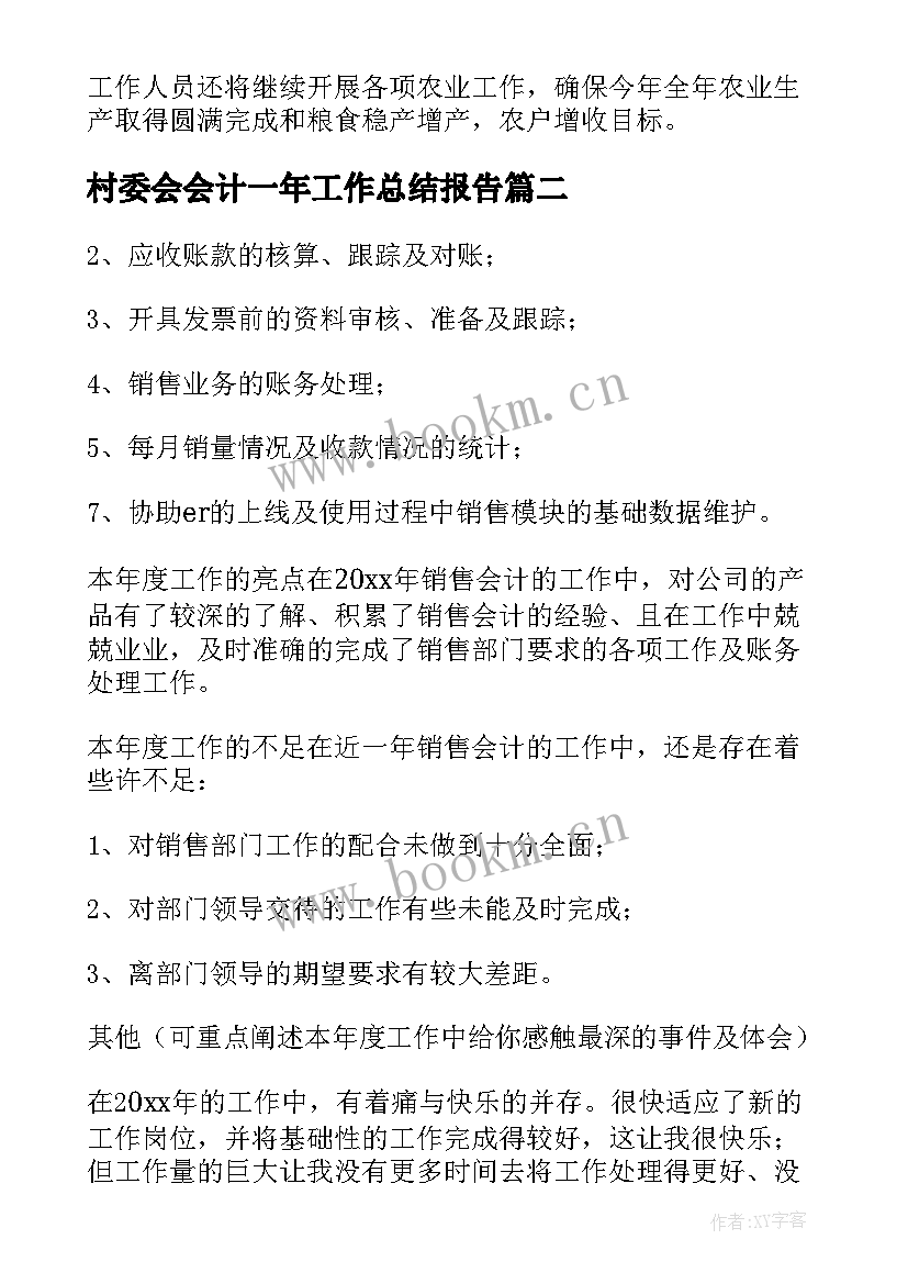 2023年村委会会计一年工作总结报告(模板5篇)