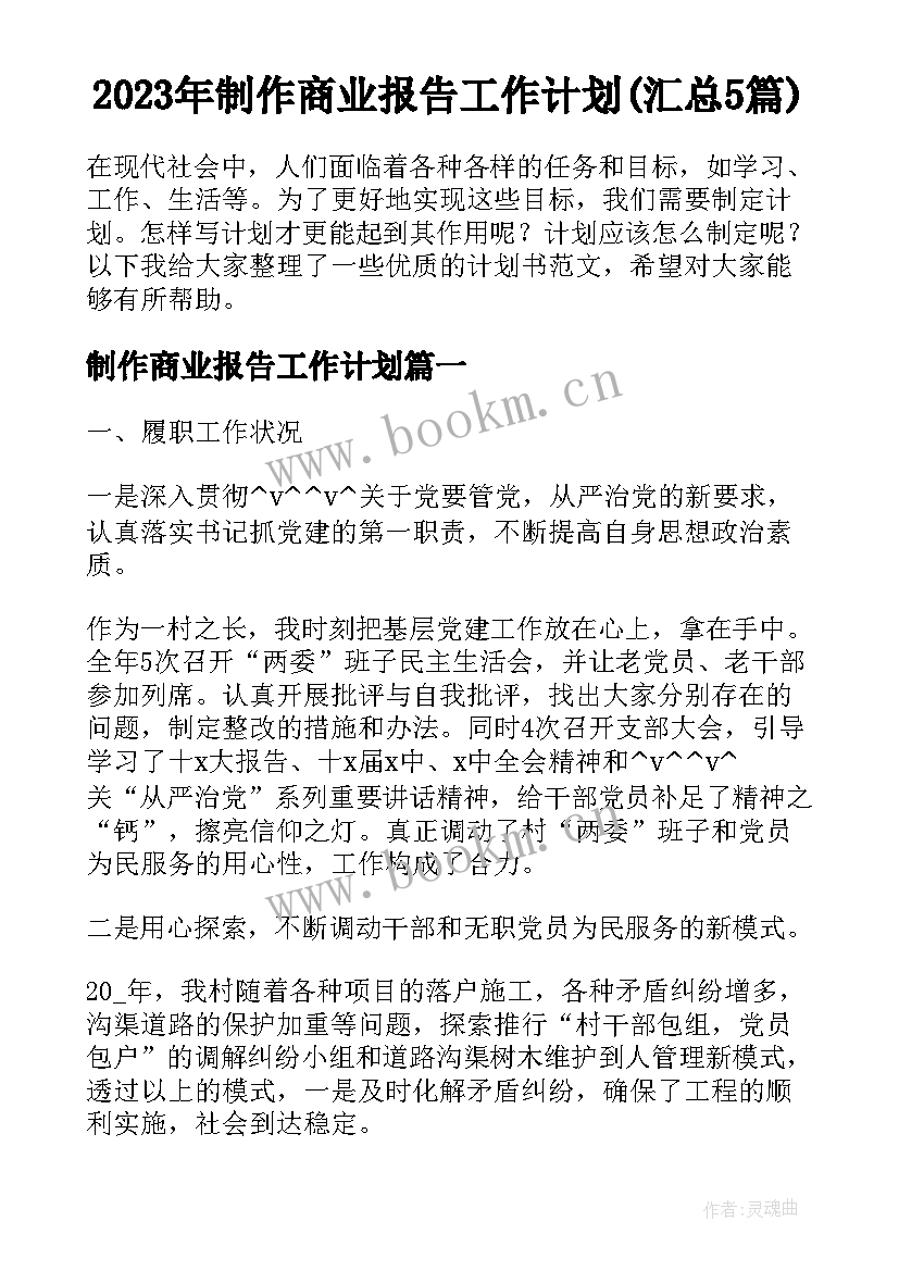 2023年制作商业报告工作计划(汇总5篇)