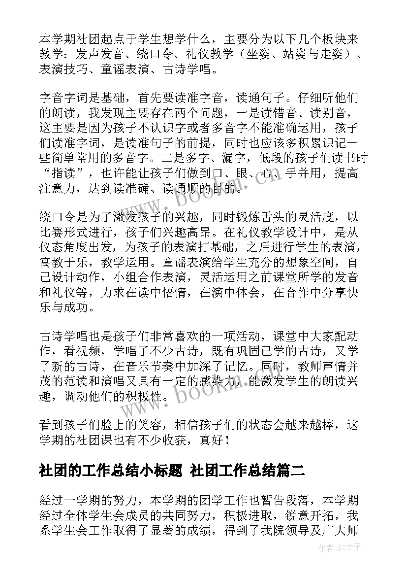 2023年社团的工作总结小标题 社团工作总结(大全9篇)