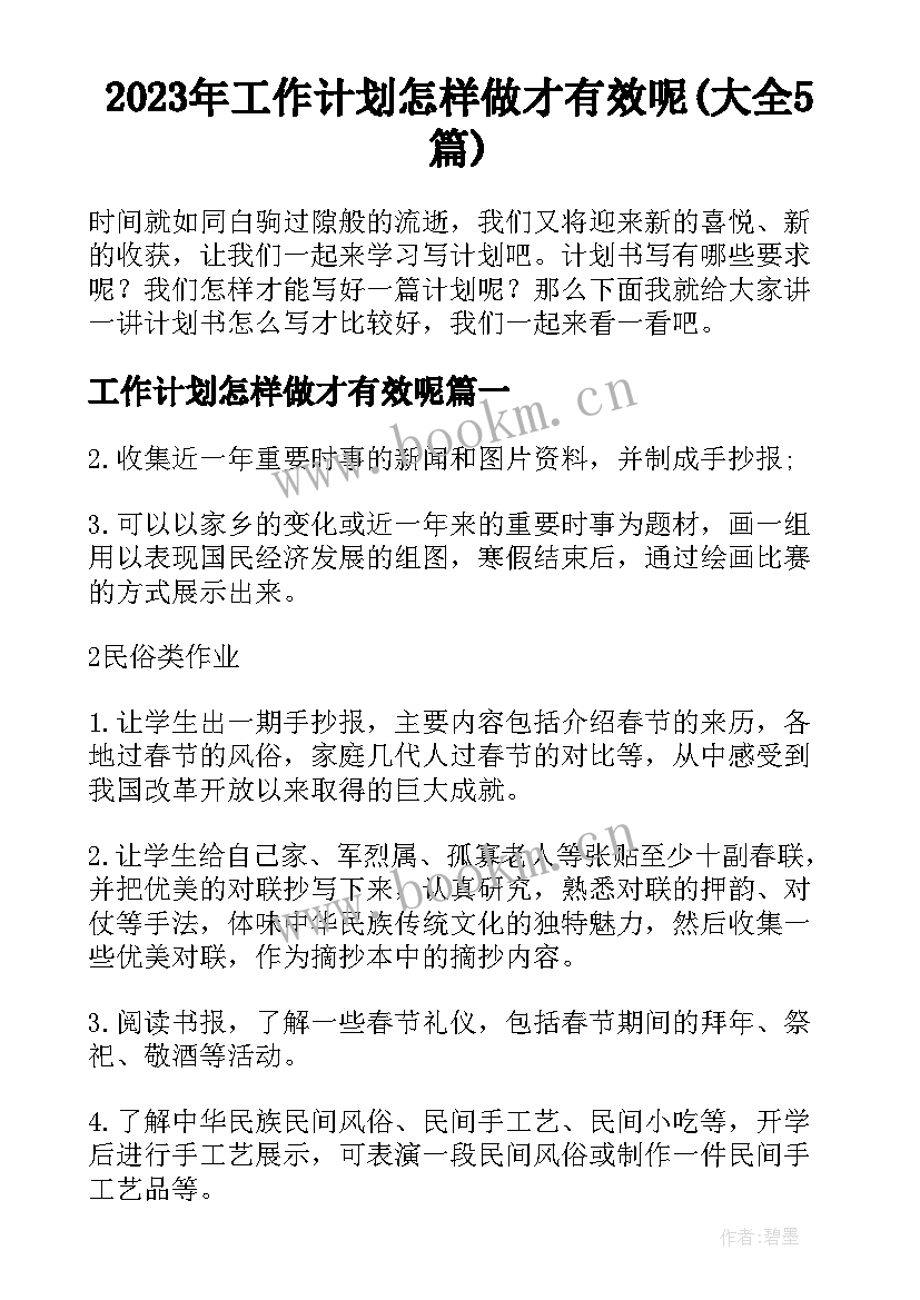 2023年工作计划怎样做才有效呢(大全5篇)