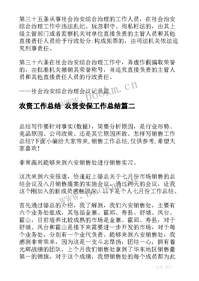 农资工作总结 农资安保工作总结(模板7篇)