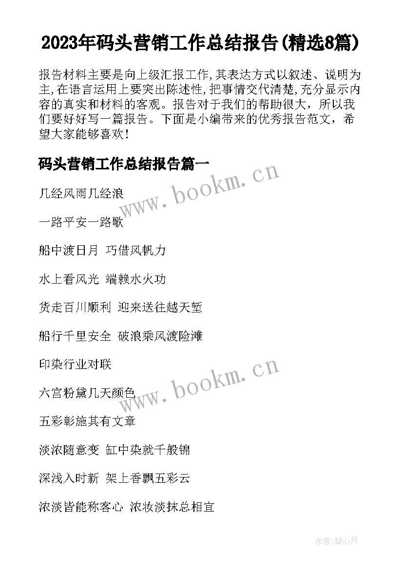 2023年码头营销工作总结报告(精选8篇)