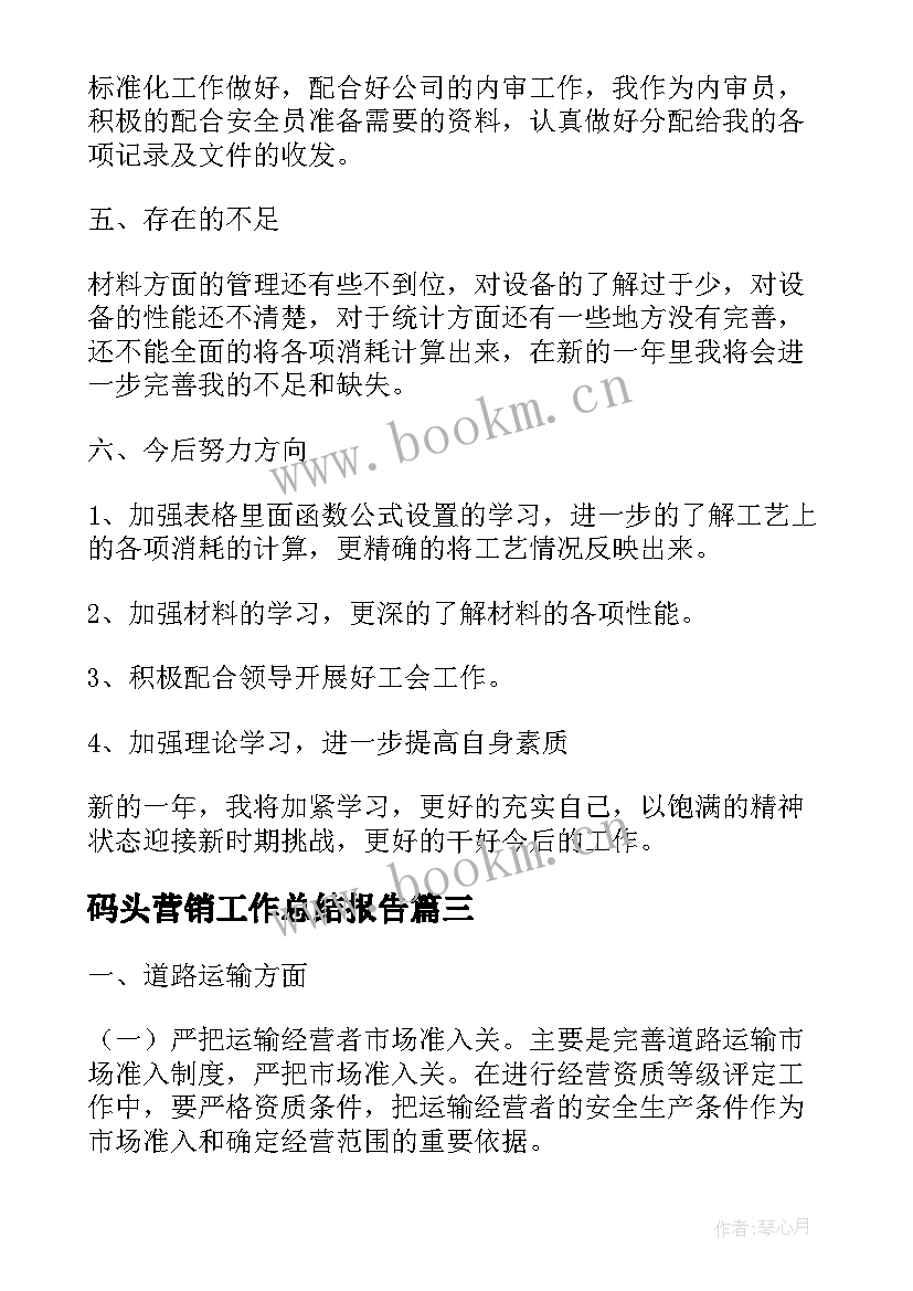 2023年码头营销工作总结报告(精选8篇)