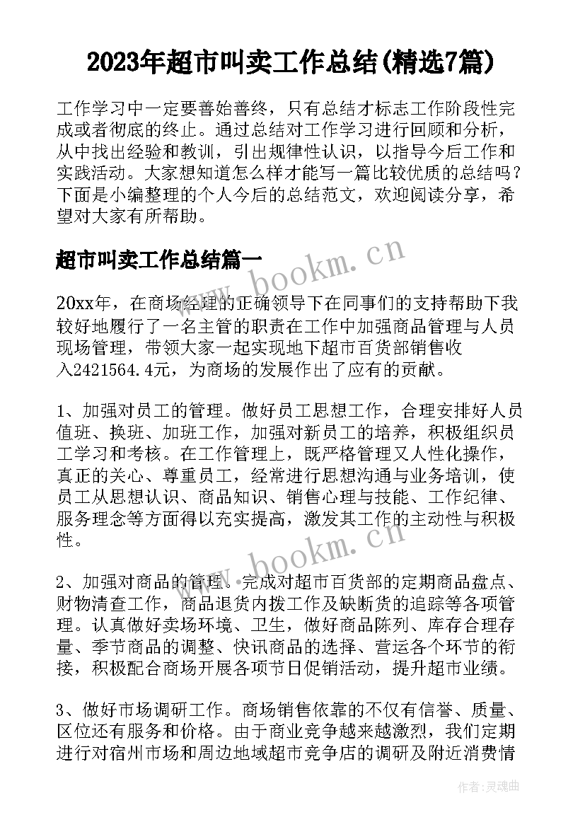 2023年超市叫卖工作总结(精选7篇)