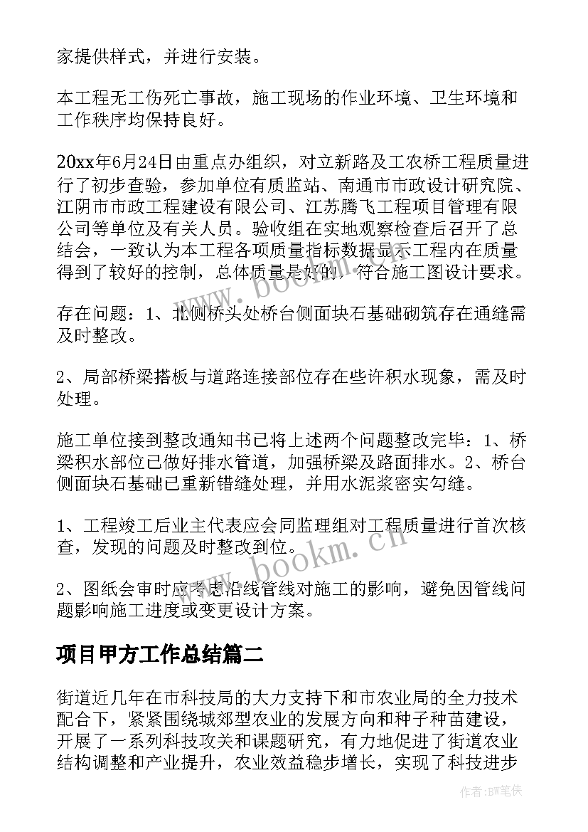 最新项目甲方工作总结(汇总5篇)